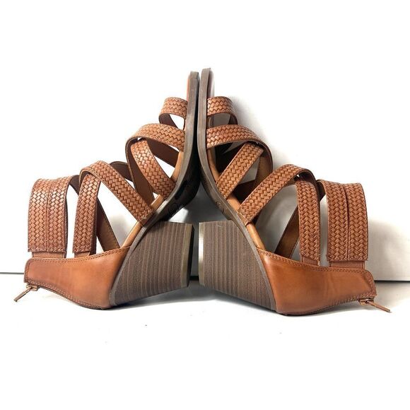 Frye and Co Womens 9M Strappy Brown Faux Leather Heeled Zip Sandals Open Toe New - Picture 6 of 11